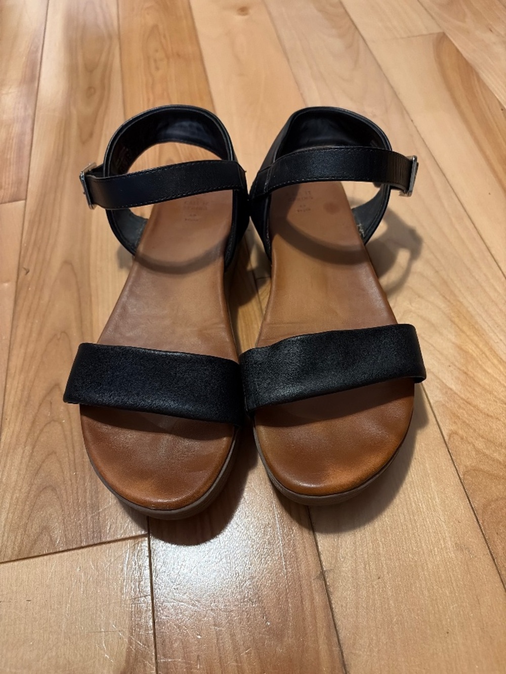 Black leather platform sandals